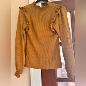 $395 Ulla Johnson Janelle Pullover Sweater Baby Alpaca & Silk Mustard Umber S